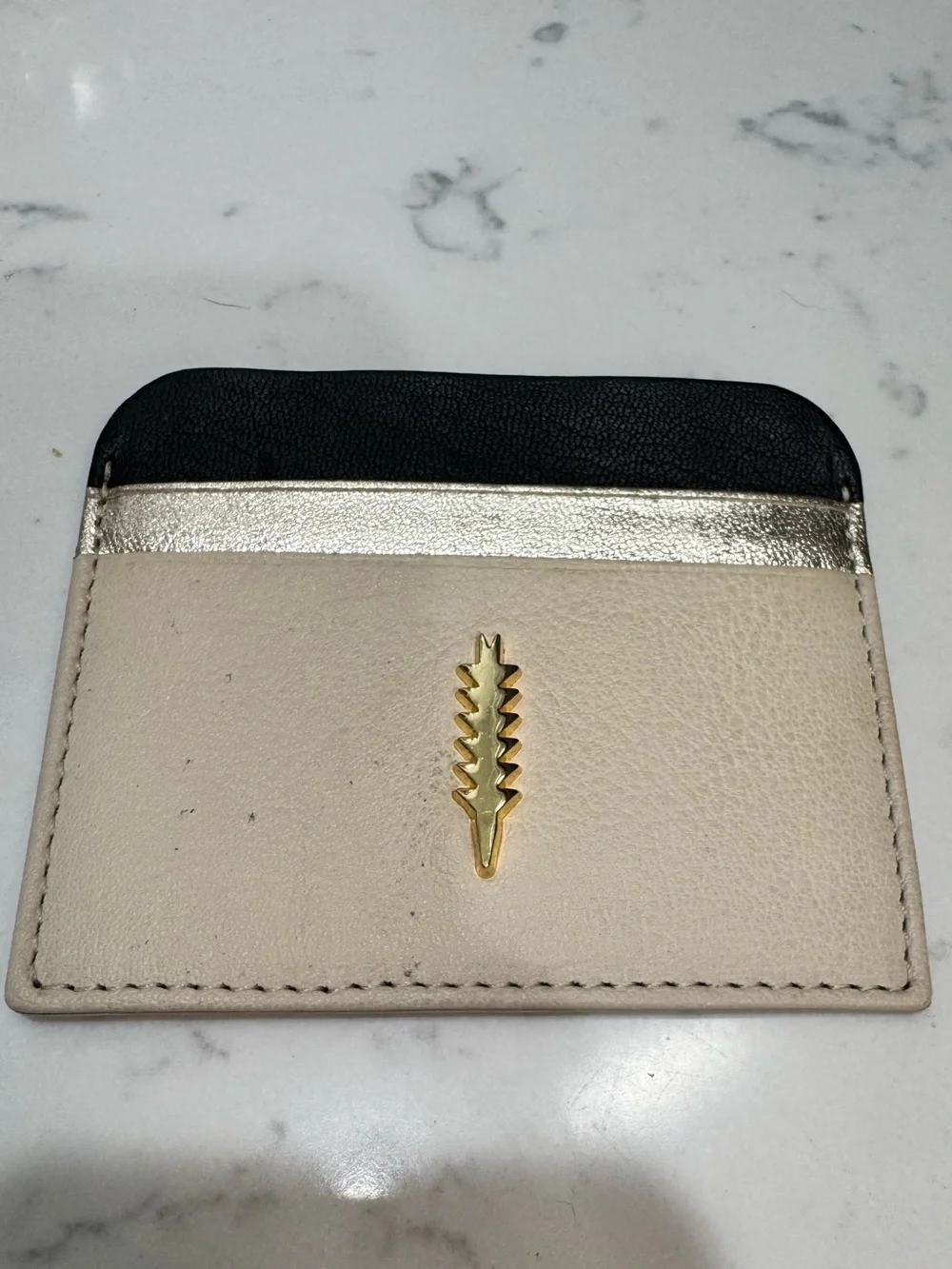 Thacker Cream and Black Leather Card Holder with Gold Accent